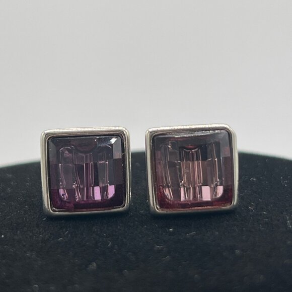 Anne Klein Purple Square Clip-On Earrings Nickel Safe - Picture 2 of 6